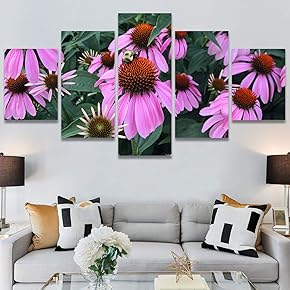 SIGNWIN 5 Panel Canvas Wall Art Pink Fields...