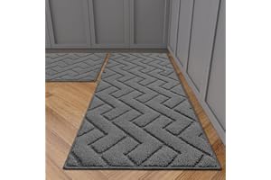 hicorfe Kitchen Rugs and Mats Sets,2 Pieces Super Absorbent Polypropylene Non-Slip Rug,Soft Comfort Floor Mat,Machine Wash for Kitchen,Hallway,Office,Sink,Laundry(20" x 31.5"+20" x 48",Grey)