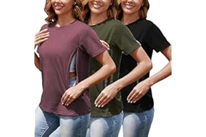Tjukufpa Women's 3-Pack Nursing Tops for Breastfeeding with Hidden Zippers Loose Fit Maternity Shirts