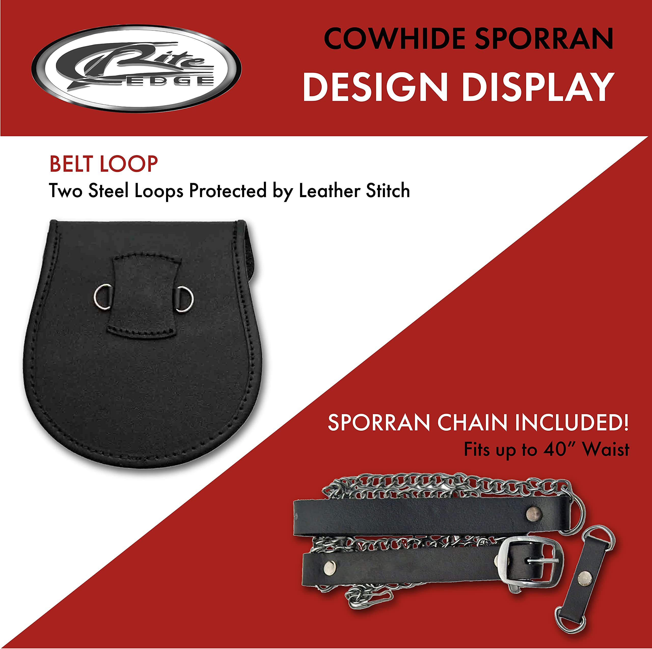 SZCO Medieval Sporran 8 Inch - Tasseled Cowhide Leather Pouch with 3 Tassels - Scottish Kilt Sporran with Chain Belt for Men - Medieval Bag for Costume & Renaissance Accessories