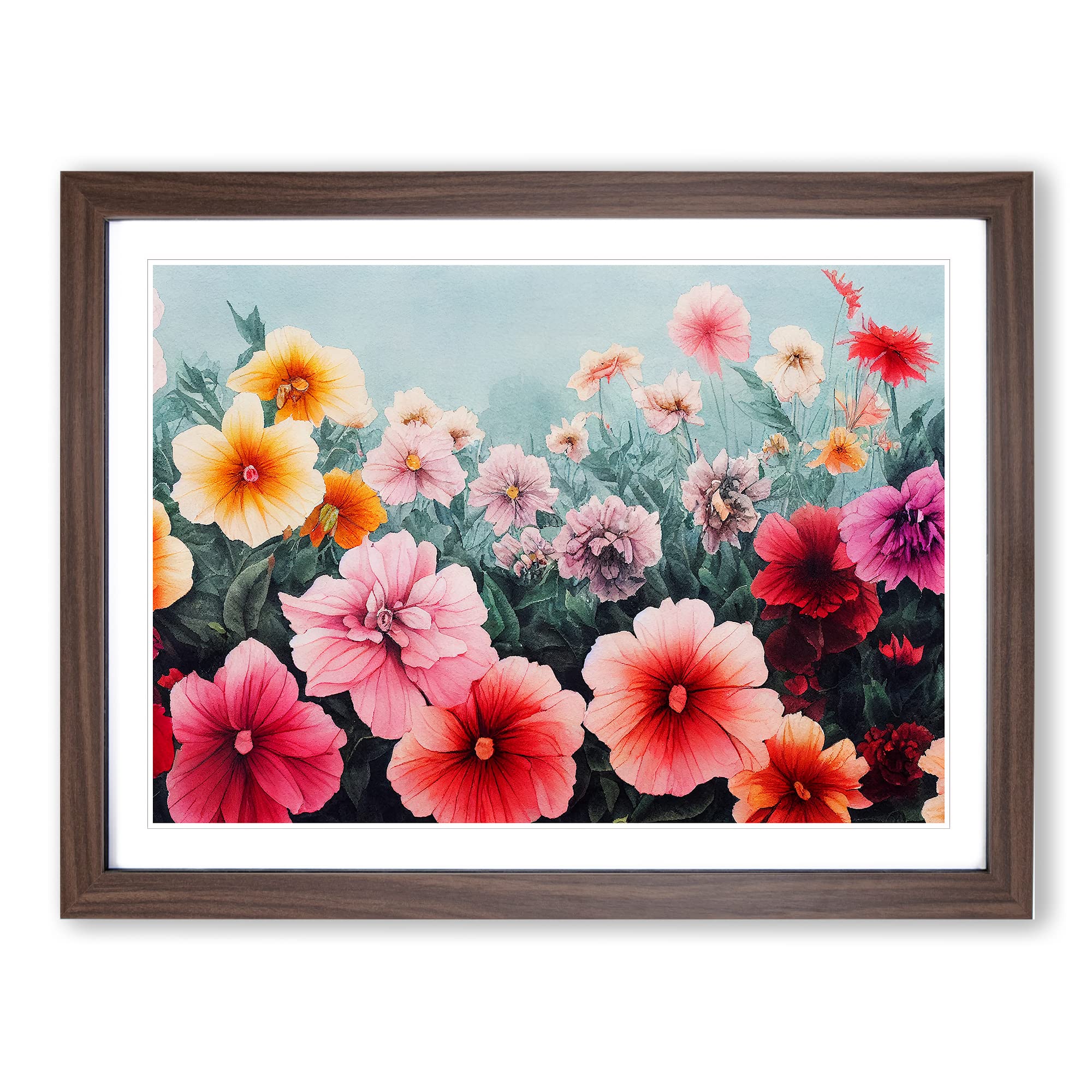 Luminous Flower Market Framed Print | A4 Walnut Framed Wall Art | Ready to Hang | Modern Floral Picture | Living Room Bedroom Lounge Office