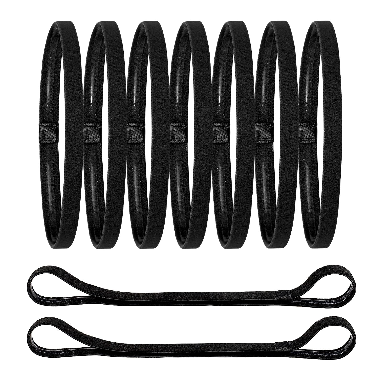 9 Pcs Non-Slip Elastic Sports Headbands, Black Slim Hairband with Elastic Silicone Grip Exercise Hair and Sweatbands Athletic Hair Accessories for Yoga Jogging Vollyball Men Women Kids Outdoor Sports