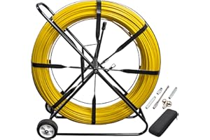 Electriduct 1/2" x 1000FT Duct Rodder 12MM Fiberglass Cable Pulling Rod Fish Tape Wire Puller with Cage, Wheels and extra Tips