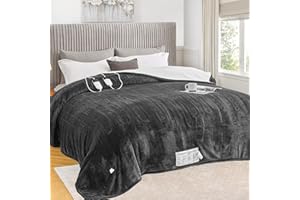 greenoak Heated Blanket Electric Queen Size 84"X90" Dual Control, Heating Blanket with 10 Heat Levels 1/2/4/6/8 Hours Auto-Off Overheat Protection, Soft Sherpa Warm, ETL Certified Deep Grey
