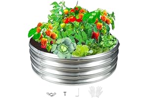 zbzbml Durable Round Galvanized Steel Raised Garden Bed for Planting,Round Galvanized Steel Fire Ring/Fir Pit 36-Inch for Outdoor- 3×3×1FT,0.8MM Thick (36 ins Diameter x 12 ins high, Silver)