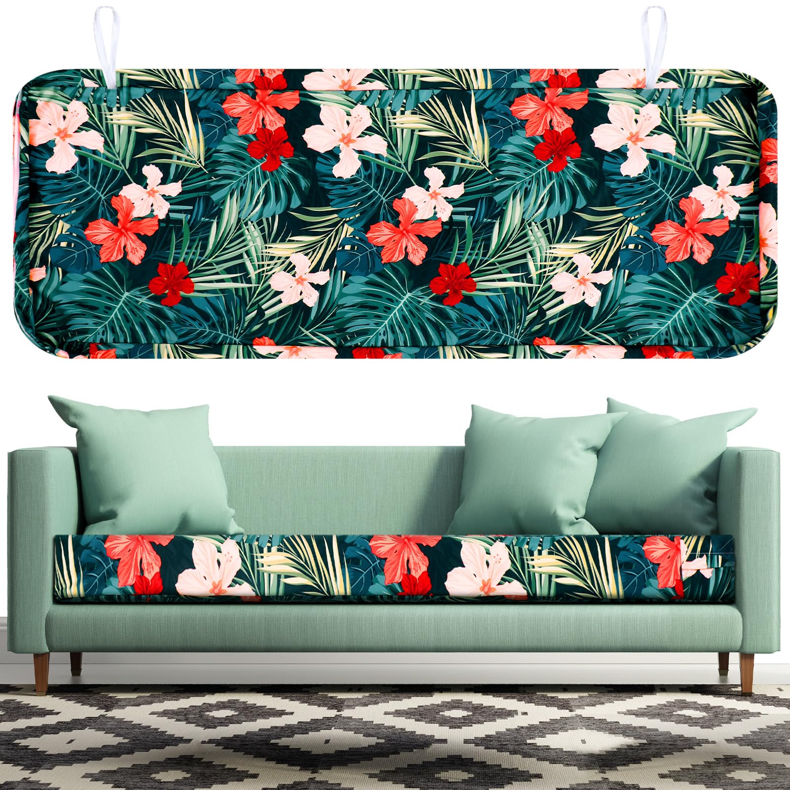 Photo 1 of SmoothNovelty Hawaiian Outdoor Patio Bench Cushion Cover, No Insert, Palms Cushion Cover Replacement with Zipper Waterproof Loveseat Cushion Covers for Swing Sofa Chair Furniture(48 x 18 x 3 Inch)