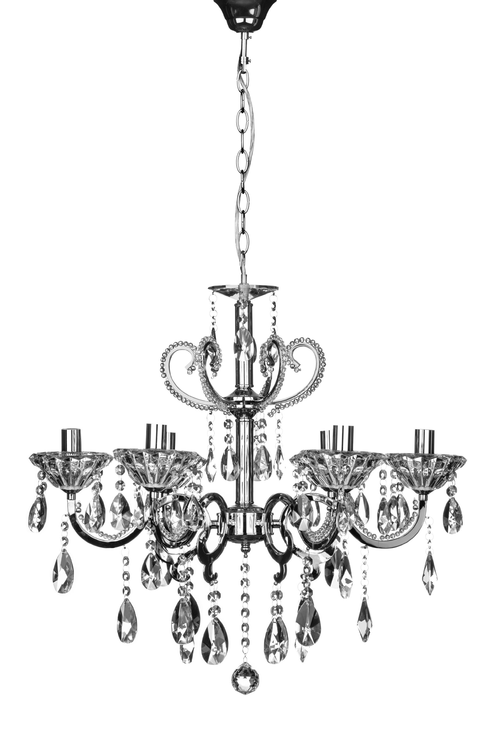 Premier Housewares Small Edison Screw Kendall 6 Arm Chandelier, E14, 40 W - Chrome/Crystal