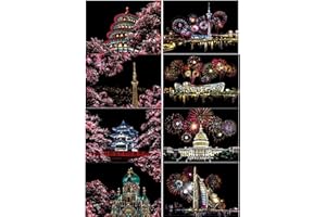 DESINIK Scratch Painting Art for Adults -Scratch Painting Foil Art for Adults, Scratchboard Set(A4) with 4 Tools & 8 Sheets,City Series Creative Gifts(Sakura)