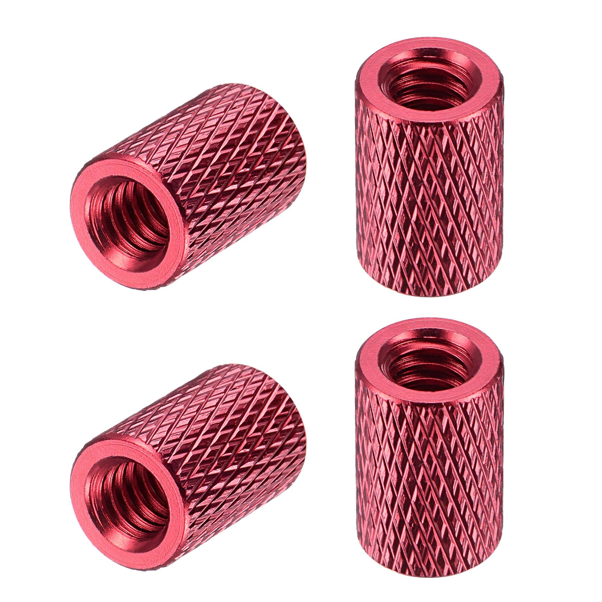 sourcing map 1/4-20 x 10mm x 15mm Aluminum Alloy Hand Screw Nuts Diamond Knurl Knurled Camera Tripod Pass Hole Nut Red 4pcs
