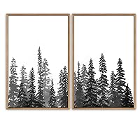 SIGNWIN Framed Canvas Print Wall Art Black and White Pine Forest Nature Trees Watercolor Minimalism Contemporary Relax/Calm for Living Room, Bedroom, Office - 16