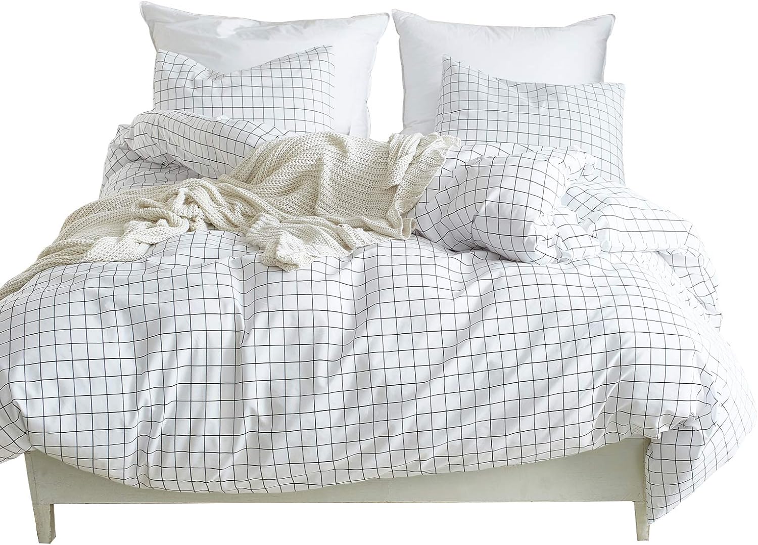 Omela Single Bed Duvet Cover Set White Checked Plaid (1 Duvet Cover