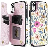 NNH Compatible with iPhone XR Wallet Case with RFID Blocking Card Slots Folio Flip PU Leather Kickstand Double Magnetic Clasp Design Cover for iPhone XR(6.1 inch-Colorful Butterfly Flowers)