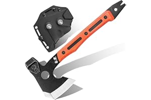 HX OUTDOORS Multifunctional Splitting Axe, Full Tang Survival Camping Tactical Wood Hatchet，Camp Bushcraft Hand Axes with Hammer and Nail Puller (Orange)