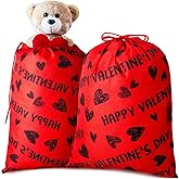 Shappy 2 Pieces Valentine's Day Large Gift Bag with Drawstring Big Canvas Gift Happy Valentine Heart Print Present Wrapping Reusable Present Fabric Bags for Valentine Party Supplies Wrap, 20 x 16 in