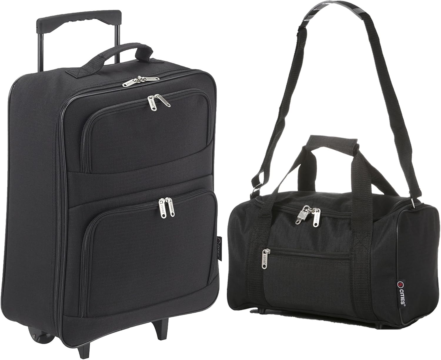 5 Cities 55cm/21" Folding Cabin Hand Luggage Suitcase Bags (Black
