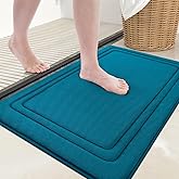 Grandaily Memory Foam Bath Mat Rug 24x16, Ultra Soft, Non-Slip and Absorbent Bathroom Rugs, Machine Wash Dry, Comfortable Bath Carpet for Bathroom Floor, Tub and Shower, Peacock Blue