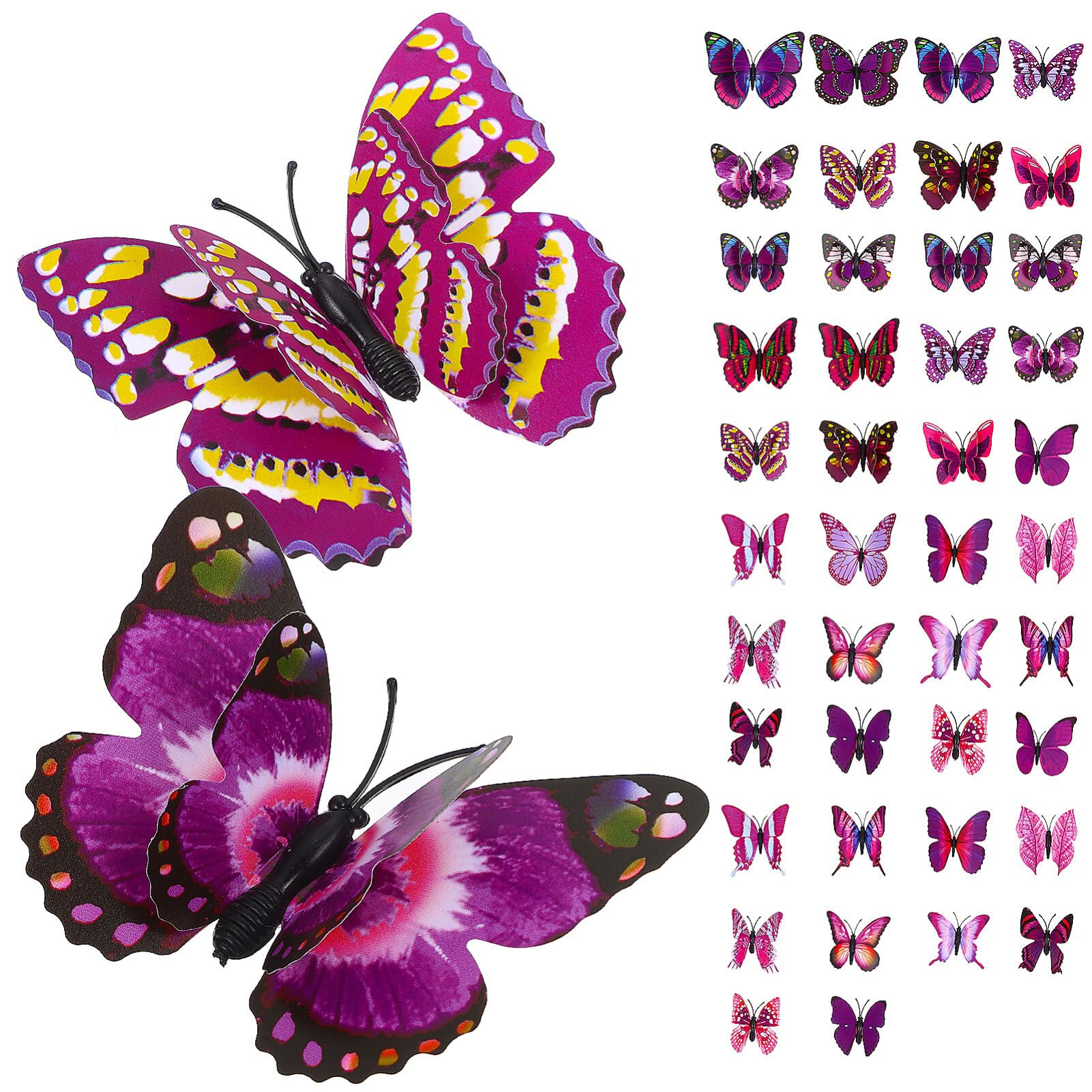 HOMSFOU 44PCS 3D Butterfly Wall Decals, Removable Butterfly Wall Stickers Decorations DIY Art Decor for Girls Bedroom Bathroom