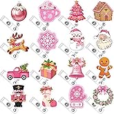 Fullhawl 16 Pcs Christmas Pink Winter Nurse Badge Reel Retractable with ID Clip Bling Snowman Snowflakes Holiday Gift Badge Holder for Nursing Er ICU Women Men Office Doctors