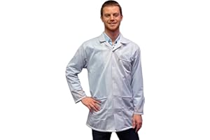 StaticTek ESD Anti-Static Jacket |Level 3 Protective Workwear Clothing | Lightweight & High Shielding ESD Smocks for Labs & Cleanrooms | White Large Full Sleeve Snap Cuff Coat (JKC9024SPWH)