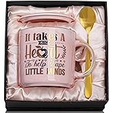 Teacher Appreciation Gifts for Women, Best Thank You Teachers Mug Gift from Student - 14Oz Pink Marble Ceramic Cup with Gold Print, Teacher Graduation Gifts Ideas with Spoon Elegant Box Christmas Gift