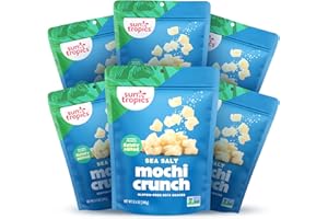 Sun Tropics Mochi Crunch, Sea Salt Flavor- 3.5 oz (6 Pack) | Crispy Crunchy Mochi Bites, Rice Nuggets | Mochi Puff Rice Crackers- Gluten Free & Dairy Free- No MSG Added | Asian Rice Snacks