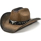 FLUFFY SENSE. Cowboy Hat for Women and Men - Straw Cattleman Crease Western Hats with Upgrade 4 inches Shapeable Wide Brim