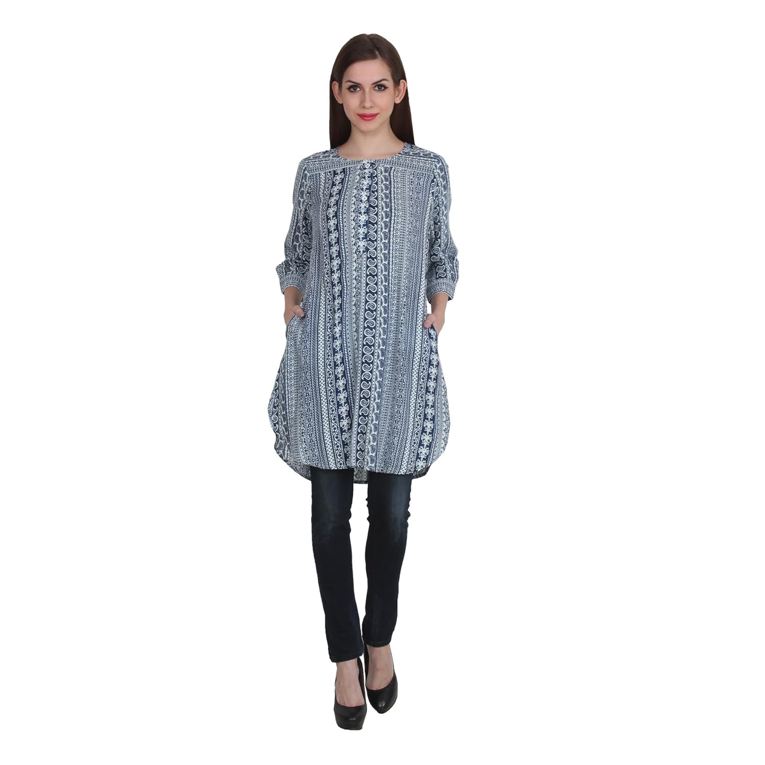 patrorna blended girl's full sleeve a-line tunic tops in multi-colour (lg6s053mc)