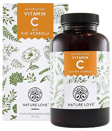 Natürliches Vitamin C in Bio Qualität. 180 Kapseln im 3 Monatsvorrat. Aus Bio Acerola Extrakt, reich an Bioflavonoiden und ho