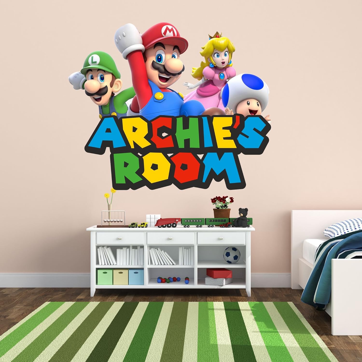 Personalised Super Mario Mural Wall Sticker Kids Bedroom Name 3 Sizes
