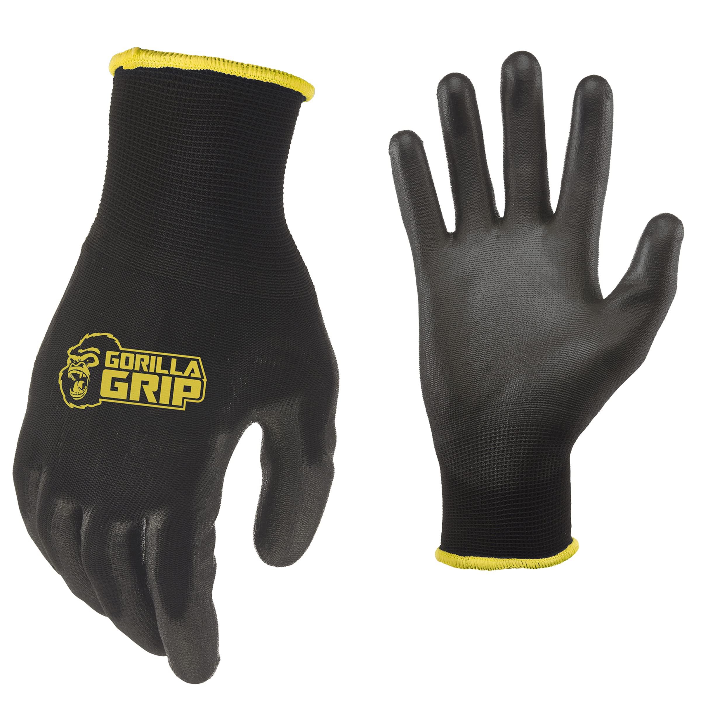 Photo 1 of Gorilla Grip Gloves, Max Grip, All Purpose Work Gloves, Slip Resistant, Nylon Shell, Medium, 15 Pairs, Black