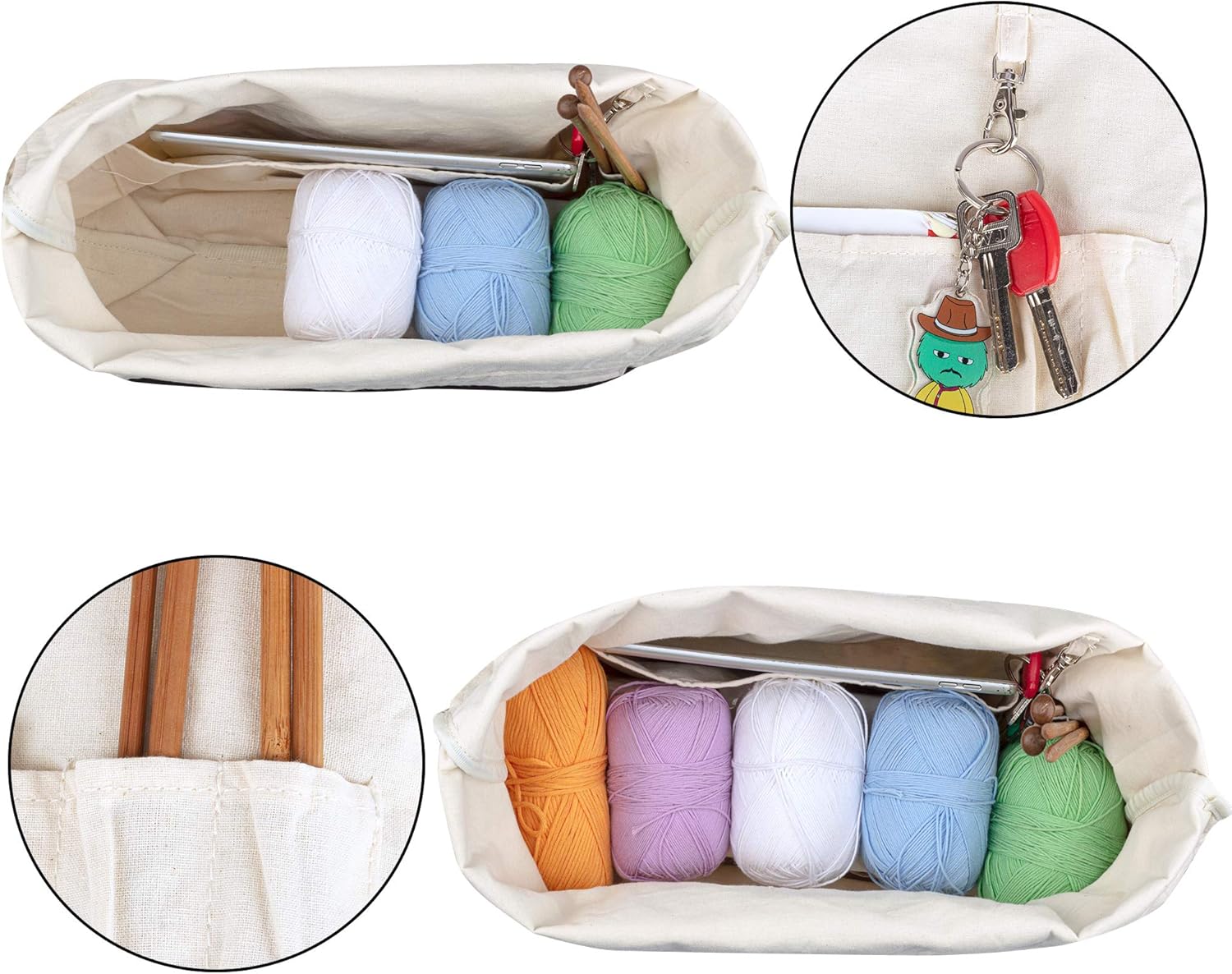 Yarwo Knitting Bag for Yarn and Knitting Needles Portable Tote Bag for Knitting and Crochet Supplies Zipper Closure Design - Image 3
