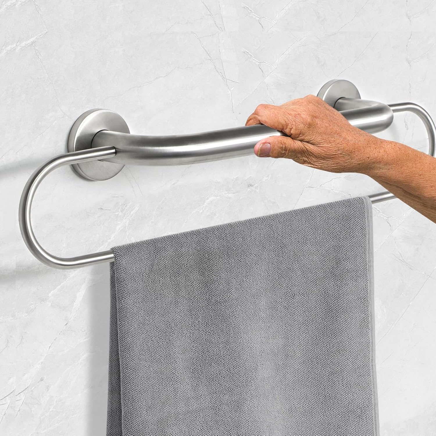 Photo 1 of 16 inch Grab Bar with 25 inch Towel Rack, Shower Grab Bar for Seniors, Safety Bars for Bathroom with Towel Holder, Wall Mount Grab Bar, Stainless Steel Support up to 500LBS