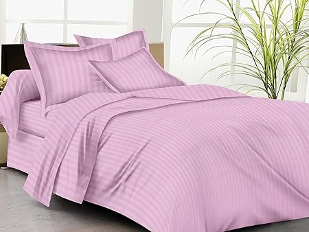 Trance Home Linen 100% Cotton 210 TC Single Fitted Bedsheet 78 x 36 with 1 Pillow Cover (Light Pink)