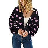 ECOWISH Women Floral Cropped Cardigan: Fall Long Sleeve Open Front Fuzzy Daisy Print Knit Sweaters Casual Y2k Outerwear