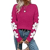 SHENHE Women's Floral Pattern Crewneck Long Sleeve Drop Shoulder Sweaters Pullover Tops
