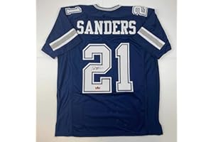 HOFSM.COM HALL OF FAME SPORTS MEMORABILIA Facsimile Autographed Deion Sanders Dallas Blue Reprint Laser Auto Football Jersey Size Men's XL