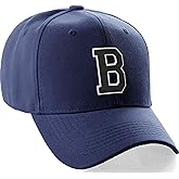 Classic Baseball Hat Custom A to Z Initial Team Letter, Navy Cap White Black