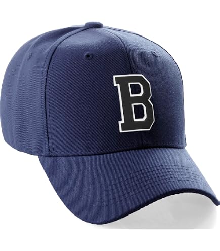 Classic Baseball Hat Custom A to Z Initial Team Letter, Navy Cap