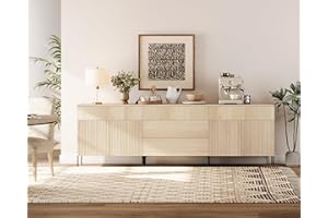 WAMPAT 94.5" Large Sideboard Buffet Cabinet with 5 Drawers & 4 Doors, 3-in-1 Fluted Storage Cabinet, Modern Buffet Table Coff