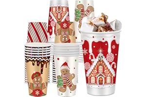 Gerrii 60 Pcs Christmas Paper Xmas Disposable coffee Cups 16oz for Drinking Tea Hot Cold Beverages, Santa Snowman Gingerbread Cups Christmas Decoration(Gingerbread Man)
