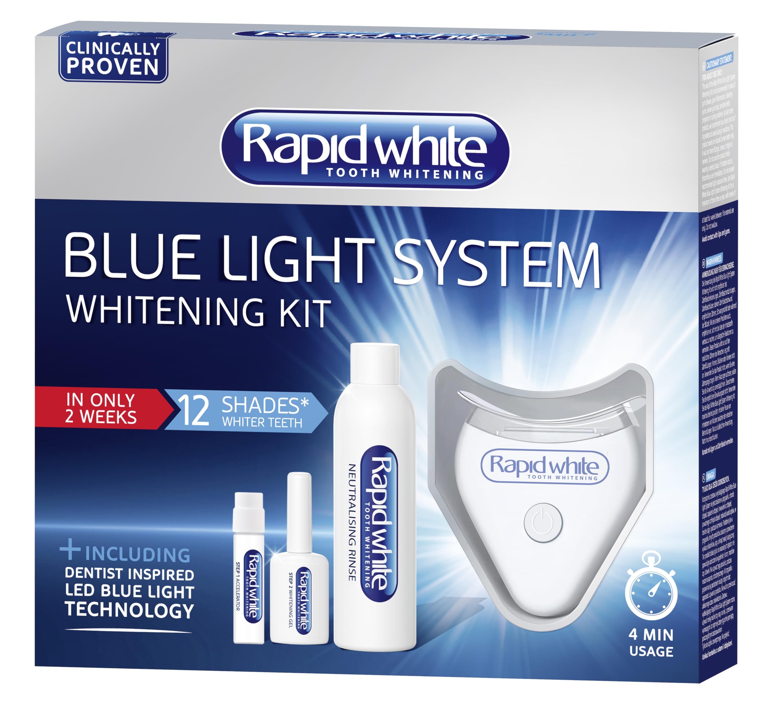 Rapid White Blue Light System Whitening Kit | 12 Shades Whiter in 2 Weeks | Quick 4 Mins Usage | Dentist Inspired Blue Light Technology | Clinically Proven
