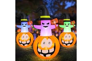 BOSCEOS 5FT Halloween Inflatables Decoration Outdoor, Halloween Blow Up Wizard Ghost in Pumpkin with Build-in Multi-Color LED Flashing Lights, Halloween Decorations for Party Garden Lawn Indoor Outdoor Decor