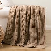Beige Throw Blanket for Couch,  Tan Waffle Knitted Throw Blankets 50"x60" | Farmhouse Throw Blanket for Home Decor, Neutral K