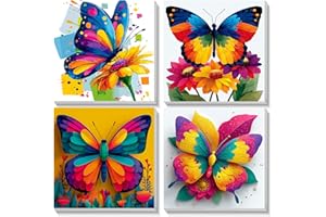 TOSTOG 4 Pack Paint by Number for Kids with Wooden Frame, Butterfly Paint by Numbers for Kids Ages 8-12, Butterfly Acrylic Oil Painting Kits Easy Paint by Number for Home Wall Decor 8in X 8in