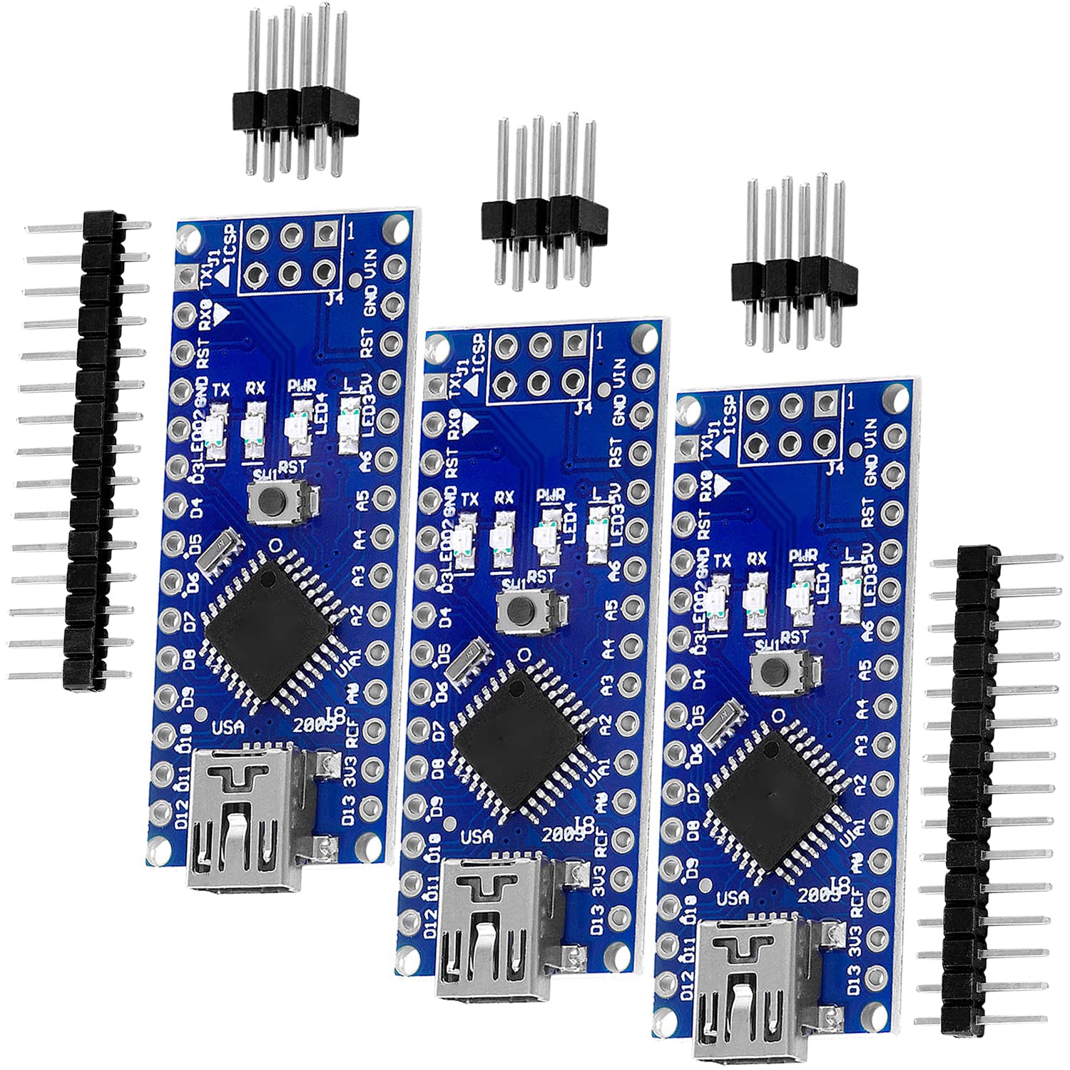 AZDelivery 3 Pack AZ-Nano V3 Board with Chip Compatible FT232RL and ATmega328 16MHz ATmega328P Compatible with AZ-Nano V3 Board with E-Book!