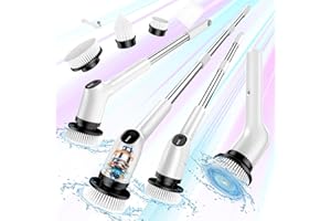 FRIWOLE Electric Spin Scrubber, 2024 Upgrade Shower Scrubber with 3 Replaceable Brush Heads and 2 Adjustable Speeds, LED Screen and Extension Handle,Power Cleaning Brush for Bathroom Tub Grout Floor (White)
