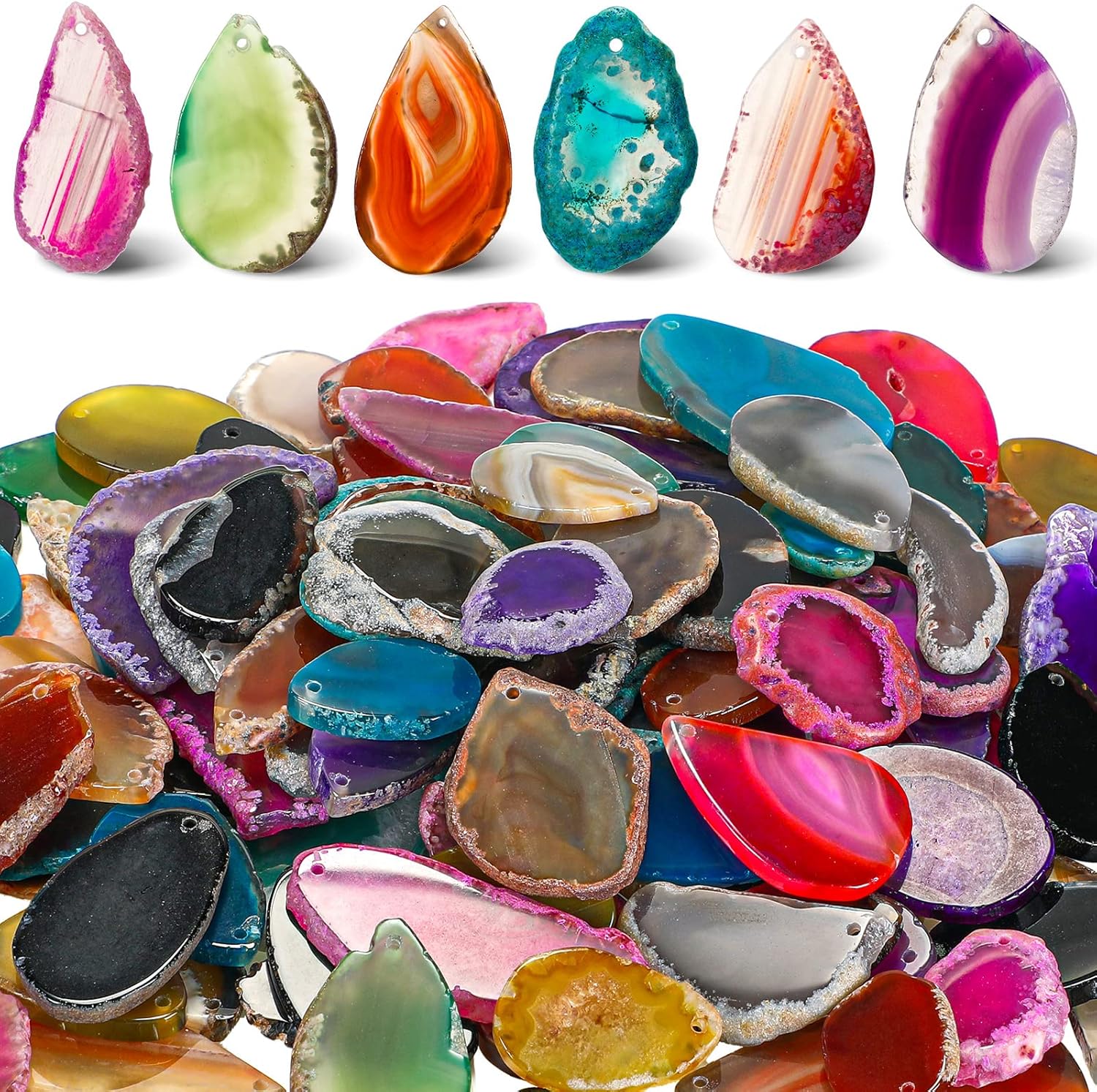 Indoor Fountains & Accessories - Junkin 100 Pieces Geode Agate Slice Crystals Bulk Polished Geodes Stones Agate Light Table Slices Crystals Healing Irregular Agate Pendants Gemstones for DIY Jewelry Making Home Decor