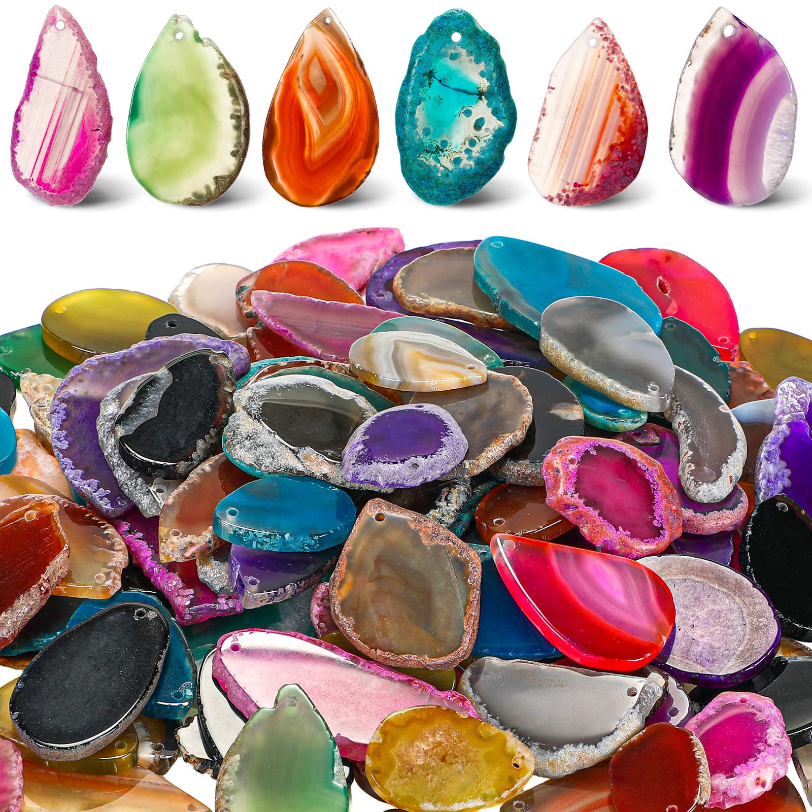Photo 1 of Junkin 100 Pieces Geode Agate Slice Crystals Bulk Polished Geodes Stones Light Table Slices Crystals Healing Irregular Agate Pendants Gemstones for DIY Jewelry Making Home Decor