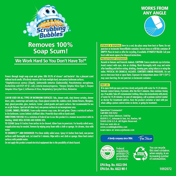 SCRUBBING BUBBLES MEGA BATHROOM AND SHOWER FOAMER AEROSOL, RAINSHOWER SCENT, 20OZ (PACK OF 2)