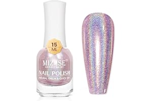 MIZHSE Holographic Nail Polish, Light Purple Glitter Nail Polish Air Dry Fast, 15ml/0.5 fl oz High Glossy Shimmer Nail Pigment Laser Oil-based Nail Polish Chrome Halo Nail Art Salon Manicure at Home